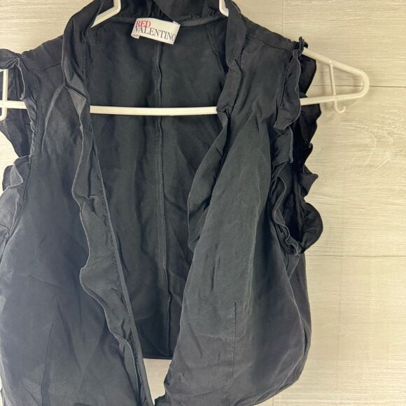 Red Valentino Ruffle Tie Front Cropped Silk Top - Picture 3 of 7